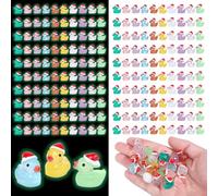 100 PCS Christmas Mini Resin Ducks Luminous Tiny Plastic Duck Small Santa Ducks with Hats for Christmas Stocking Stuffers Bag Fillers Party Favors Fairy Garden Miniature Landscape Accessories