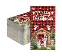 100 Pcs Christmas Nativity Red Buffalo Plaid Paper Napkins 3 Ply Happy Birthday Jesus Disposable Absorbent Hand Towels Guest Holy Night Napkins for Christmas Jesus Birthday Dinner Supplies Decorations