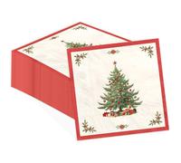 100 Pcs Christmas Paper Cocktail Napkins 2 Ply Christmas Tree Red Border Disposable Absorbent Hand Towels Vintage Xmas Tree Guest Napkins for Xmas Winter Holiday Dinner Kitchen Supplies Decorations