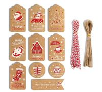 100 PCS Christmas Tags Gift Tags, Xmas Tags Gift Tags with String, Present Tags, Brown Kraft Paper Tags with String for Christmas Tree Decorations