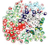 100 Pcs Christmas Themed Polymer Clay Beads for Jewelry Making 10mm Flat Round Clay Disc Beads Kit for Xmas DIY Bracelet Earring Necklace Gifts Crafts for Kids Girls Adults