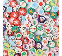 100 Pcs Christmas Themed Polymer Clay Beads for Jewelry Making Flat Round Clay Disc Beads Kit for Christmas DIY Bracelet Earring Necklace Gifts Crafts for Kids Adults(10mm)