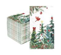 100 Pcs Christmas Tree Paper Napkins 3 Ply Red Cardinal Bird Napkins Disposable Absorbent Hand Towels Watercolor Xmas Tree Red Cardinal Bird Guest Napkin for Christmas Winter Holiday Party Decorations