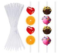100 PCS Clear Acrylic Cake Topper Sticks, 8 Inch 3 mm Flat Reusable Cake Pop Sticks, Round Stirring Cake Rods for Candy Cupcake Chocolate, Wedding Birthday Party Decorations Supplies DIY Crafts