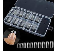 100 Pcs Clear False Nail Tips with Storage Case-Full Cover Coffin Nails in 10 Sizes for Nail Salons and DIY Nail Art-Long Lasting and Durable Artificial Fingernails for Glamorous Looks (Square, Clear)