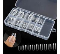 100 Pcs Clear False Nail Tips with Storage Case-Full Cover Coffin Nails in 10 Sizes for Nail Salons and DIY Nail Art-Long Lasting and Durable Artificial Fingernails for Glamorous Looks (Oval, Clear)