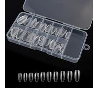 100 Pcs Clear False Nail Tips with Storage Case-Full Cover Coffin Nails in 10 Sizes for Nail Salons and DIY Nail Art-Long Lasting and Durable Artificial Fingernails for Glamorous Looks (Almond, Clear)