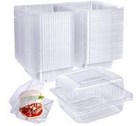 100 Pcs Clear Hinged Plastic Containers with Lids,Individual Cake Slice Containers,Square Plastic Food Container,Disposable Clamshell Take Out Containers for Cakes,Cookies,Pasta,Sandwiches,Salad