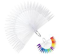 100 Pcs Clear Nail Swatch Sticks - Fan-Shaped with Metal Ring, Stiletto Nail Art Practice Sticks for Design, Manicure Training & Nail Colour Swatches Display, Salon/Home Use