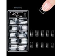100 Pcs Clear Nail Tips, Half Matte No Filing Needed, Ultra Thin & Flexible Nail Extensions with Thickened Front Edge （Square）