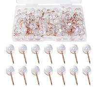 100 Pcs Clear Push Pins For Pinboard, Push Pins With Storage Box Transparent Heads For Pictures, Posters, Documents(Rose Gold)