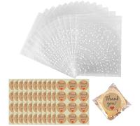 100 Pcs Clear Self-adhesive Cellophane Bags, Self Sealing Cookie Bags Dot Opp Bag Polka Dot Cookies Bag with 120pcs Thank You Stickers for Cookies Candy Food Biscuit