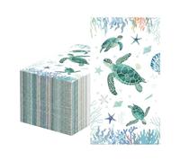 100 Pcs Coastal Turtle Napkins Paper Ocean Summer Cocktail Guest Napkins Disposable Beach Dinner Hand Towels Nautical for Bathroom Wedding Birthday Under the Sea Holiday Party Supplies Decorative