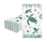 100 Pcs Coastal Turtle Paper Napkins Disposable Under the Sea Party Napkins Ocean Green Sea Turtles Decorative Napkins Nautical Paper Guest Towels for Bathroom Beach Summer Birthday Party Decorations