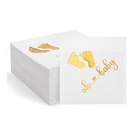 100 Pcs Cocktail Napkins, Printed Napkins Paper, Disposable Guest Napkins for Bathroom Kitchen Party Dinning, Footprints-Gold