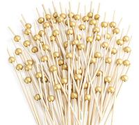 100 Pcs Cocktail Picks, 12 CM Toothpicks for Appetizers, Bamboo Cocktail Sticks Skewers for Drinks, Desserts, Charcuterie, Wedding Party Fancy Toothpicks, Gold Pearl Mini Food Picks Decorative