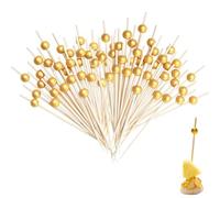 100 Pcs Cocktail Picks, 12 CM Toothpicks for Appetizers, Bamboo Cocktail Sticks Skewers for Drinks, Desserts, Charcuterie, Wedding Party Fancy Toothpicks, Gold Pearl Mini Food Picks Decorative