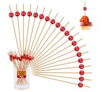 100 Pcs Cocktail Picks, 4.7 Inch Ball Toothpicks for Appetizers, Cocktail Skewers for Drinks, Fruits, Wooden Long Toothpicks Charcuterie Sticks, Party Decorations Supplies (Red)
