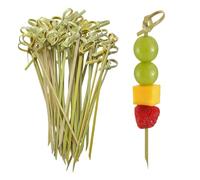 100 Pcs Cocktail Picks, 4.7 Inch Bamboo Skewers for Appetizers, 12cm Mini Natural Food Pick for Drinks, Desserts, Wedding, Party Fancy Toothpicks, Green Knot Decorative Charcuterie Board Supplies