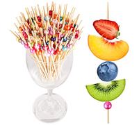 100 PCS Cocktail Picks, 4.7 inch Fancy Cocktail Toothpicks for Appetizers Skewers Bamboo Cocktail Picks for Party Decoration, Gold Pearl Food Picks for Charcuterie Sandwich Burgers Fruit (Colorful)