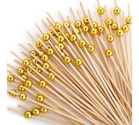 100 PCS Cocktail Picks, 4.7 inch Fancy Cocktail Toothpicks for Appetizers Skewers Bamboo Cocktail Picks for Party Decoration, Gold Pearl Food Picks for Charcuterie Sandwich Burgers Fruit (Gold)