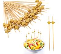 100 Pcs Cocktail Sticks, 4.7 inch Bamboo Cocktail Picks, Toothpicks Wooden Skewers, Golden Stars Decorative Fruit Skewers, Party Decoration Food Picks for Appetizers, Drinks,Fruits,Snacks,Burgers