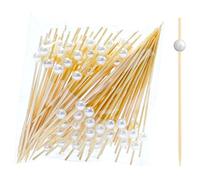 100 PCS Cocktail Sticks Wooden Toothpicks Disposable Cocktail Sticks Party Supplies, Toothpicks Decorations for Drinks, Fruit, Appetizers Food Cocktail Garnish 4.7 inch (Pearl)