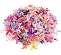 100 Pcs Colorful Assorted Smallest Satin Ribbon Bows Size, Tiny Embellishment Craft Artificial Applique Wedding Ribbons Trim Fabric (10 mm)