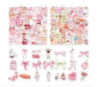 100 PCS Coquette Pink Bows Vintage Aesthetic Stickers - Pink Bear, Graffiti, Water Bottles, Laptop, Mobile, Guitar