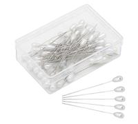 100 PCS Corsage Pins with Box, 2.2" Straight White Teardrop Pearl-Head Boutonniere Pins for Wedding, Prom, Quilting and DIY Crafts