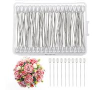 100 Pcs Corsage Pins with Box Boutonniere Pin Teardrop Pearl Sewing Long Straight Wedding Bouguet White Pin for Wedding, Jewelry, Flower DIY Decoration, Quilting and Craft