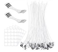 100 Pcs cotton wicks for candles 8 Inch wicks for candlemaking Pre-Waxed with Paraffin, Includes 100 Adhesive Stickers and 2 Metal Wick Holders for Soy Beeswax Candle Making candle making wicks