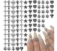 100 PCS Cross Shape Vintage Nail Art Charms, Gold Nail Charms 3D Nail Art Accessories Metal Punk Nail Jewelry Chrome Hearts Nail Decoration for Women Girl DIY Nail Art Decor