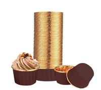 100 Pcs Cupcake Cases, Cake Muffin Liners, Greaseproof Foil Baking Cups Paper Wrappers, Foil Metallic Cupcake Paper Cups Household Oven Birthday Wedding Party Muffins Pastry Molds (Brown)