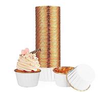100 Pcs Cupcake Cases, Cake Muffin Liners, Greaseproof Foil Baking Cups Paper Wrappers, Foil Metallic Cupcake Paper Cups Household Oven Birthday Wedding Party Muffins Pastry Molds (White)
