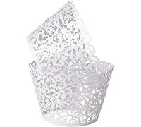 100 PCS Cupcake Wrappers, Cupcake Cases Artistic Bake Cake Paper Cups Lace Filigree Cupcake Liners Laser Cut Cupcake Muffin Cups for Wedding Party Birthday Decoration (White)