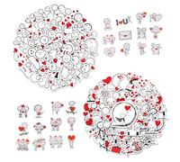 100 Pcs Cute Stickman Love Stickers, Black and White Matchman with Red Heart Aesthetic Stickers for Teens Girls Adults, Waterproof Vinyl Decals for Water Bottles, Laptop, Journaling, Scrapbook