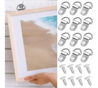 100 Pcs D Rings Picture Photo Frame Hanging Hook Hangers Canvas Hook Wall Bracket Hanger with Screws Stainless Steel Silver Small Picture Hanging Hooks Frame Hooks D Hooks for Hanging Pictures