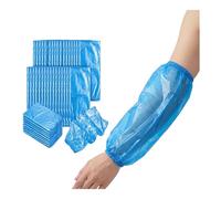 100 Pcs Disposable Arm Sleeve Covers Plastic Protector Sleeves, Waterproof Protective Arm Covers for Cleaning Home Medical Tattoo Hair Dye Food Prep, One Size Universal Fit (Blue)
