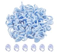 100 Pcs Disposable Glue Ring Cups, Blue Plastic Makeup Holder for Eyelash Extension Lashes, Quick Blossom Cups