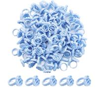 100 Pcs Disposable Glue Ring Cups, Blue Plastic Makeup Holder for Eyelash Extension Lashes, Quick Blossom Cups