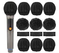 100 PCS Disposable Microphone Cover Black Non-woven Windscreen Mic Cover Protective Cap for Ktv Home Karaoke Bar News Interview Most Handheld Mic