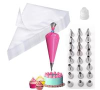 100 Pcs Disposable Piping Bags Medium, Clear Plastic Icing Piping Bags for Cake, Cupcake, Dessert and Cookie Decoration, Includes 24 Nozzles and 1 Converter