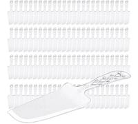 100 PCS Disposable Plastic Cake Cutter and Server 8x2.3 In Clear Cake Plastic Server Cutter Plastic Cake Server Cutting for Pie Tart Cake Pizza Pastry Baking Cutter Holder Transfer for Kitchen Wedding