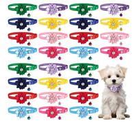 100 Pcs Dog Flower Collars with Bells, Adjustable Floral Puppy Collars, Flower Rhinestone Pet Collars, Soft Breathable Pet Bowties, Bulk Accessories for Small and Medium Pets