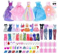 100 Pcs Doll Clothes Accessories Compatible with Barbie Doll, Princess Dresses Tops Short Sleeves Swimwear Fashionable Skirt Strappy Dress Hanger Bag Jewellery Shoes for 11.5inch Girl Doll, Random