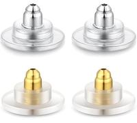 100 Pcs Earring Backs for Studs & Droopy Ears, Secure Earring Lifters with Large Pad, Hypoallergenic Plastic & Metal Clutch Backings, Replacement for Hooks, Hoops & Heavy Earrings, Gold & Silver