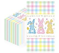 100 Pcs Easter Bunny Party Napkins, Pastel Gingham Plaid Disposable Guest Towels, Colorful Spring Rabbit Paper Napkins for Easter Egg Hunt Sunday Brunch Table Decor