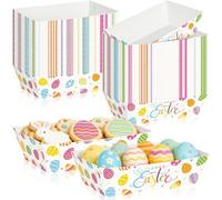 100 Pcs Easter Decorations, Happy Easter Decor Serving Trays, 2 Style Disposable Paper Spring Decor, Large Multicolor Egg Decoration for Party Table Supplies for Snack Food, 5.94 X 3.34 X 2.16 Inches