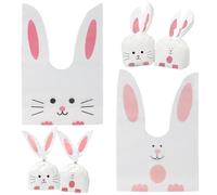 100 Pcs Easter Gift Bag, Cute Easter Candy Bag for Baking Cookies, Candy, Easter Rabbit Ear Shape Gift Bag for Easter Gift Bags, Birthday, Cartoon Easter Themed Decoration(2 Styles)